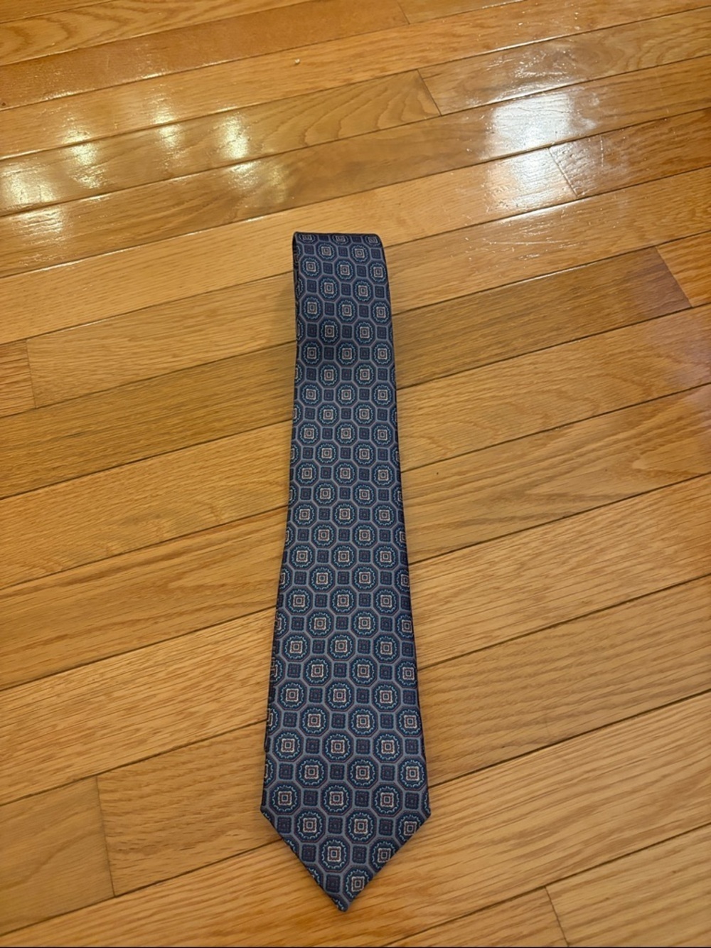 Delman Blue Geometric Silky Tie